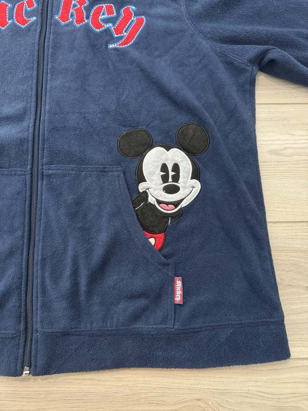 Vintage Y2K Disney Mickey Mouse Old English Fleece Zip Hoodie Navy 2X Macau Made - Picture 3 of 10